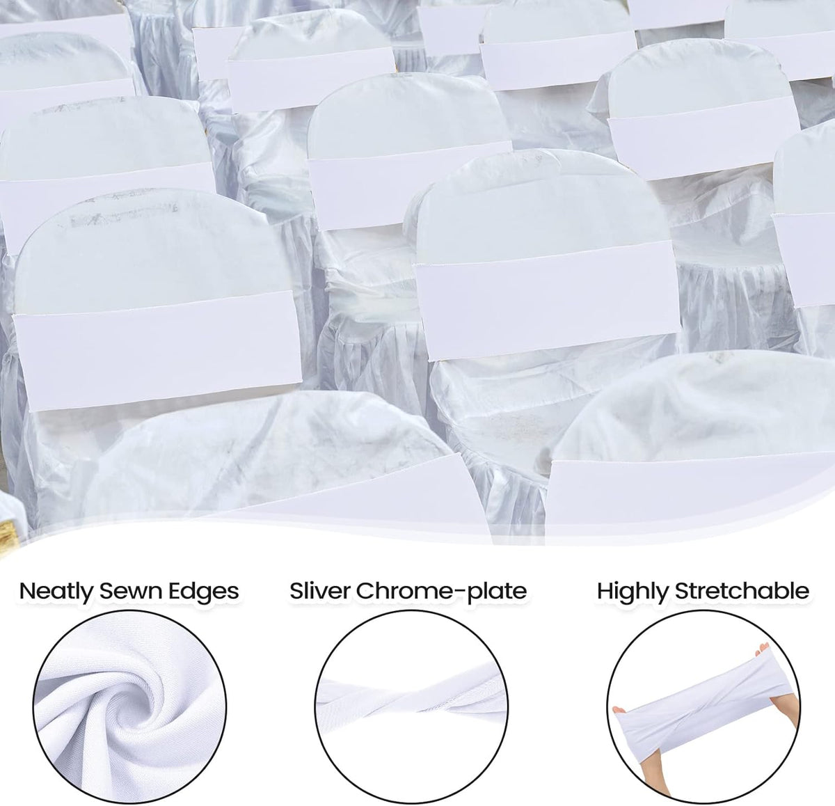 Kinlop 50 Pcs Spandex Chair Sashes Bows Chair Bands Slider Sashes for Covers Elastic Bands Ties