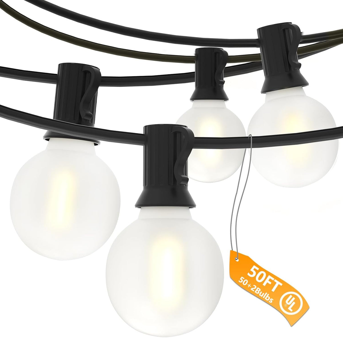 SUNSGNE G40 Outdoor String Lights Waterproof, 50FT Outdoor Hanging Lights with 52 Globe Frosted