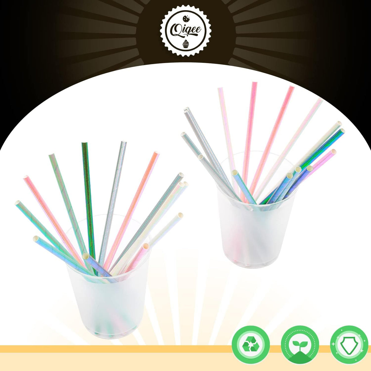 150pcs Iridescent Paper Straws for Drinking Disposable Sraws Disposable Straws Bulk（5 Color Muli）