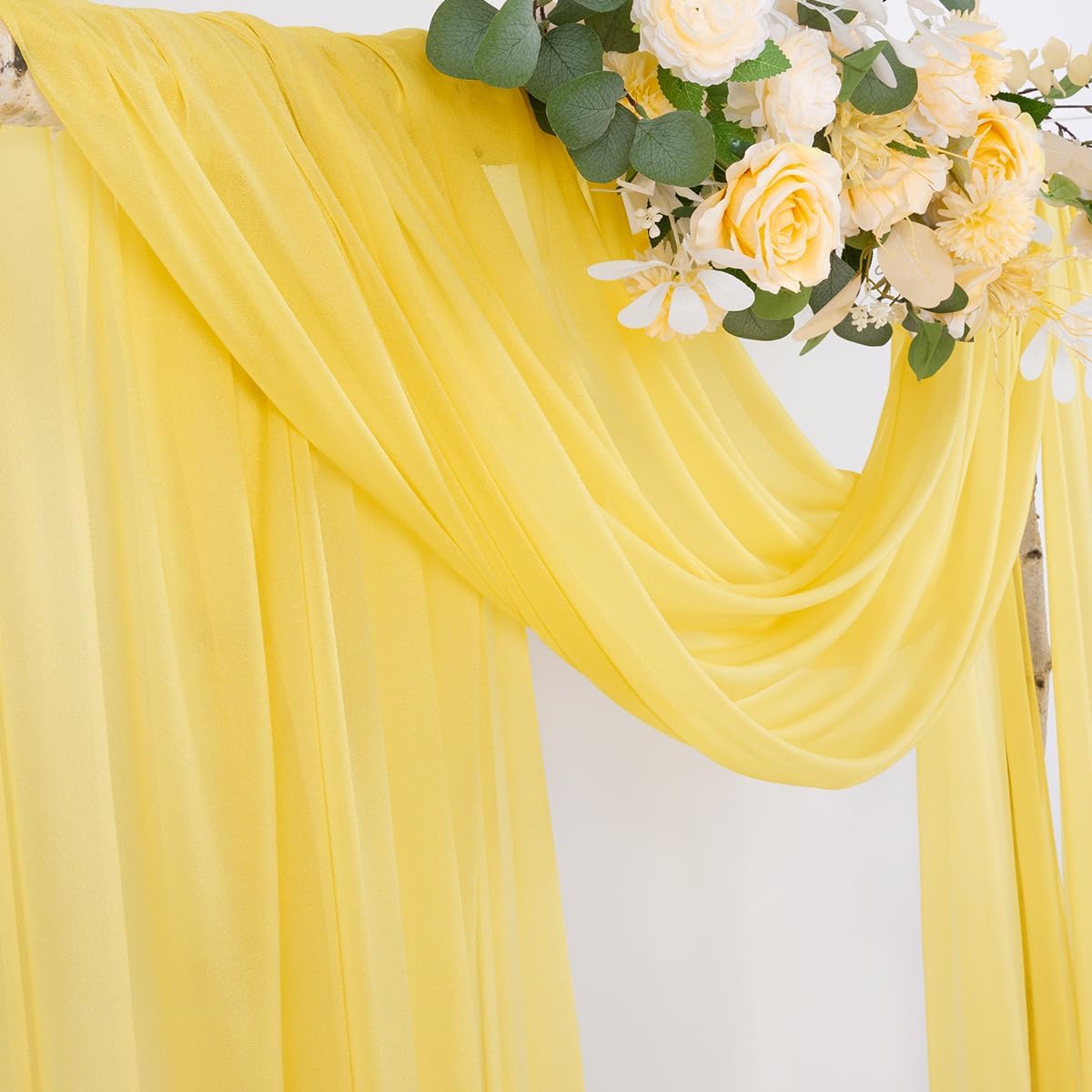 Socomi Yellow Sheer Wedding Arch Draping Fabric 29" x 20Ft 2 Panels Outdoor Curtain Drapes Extra