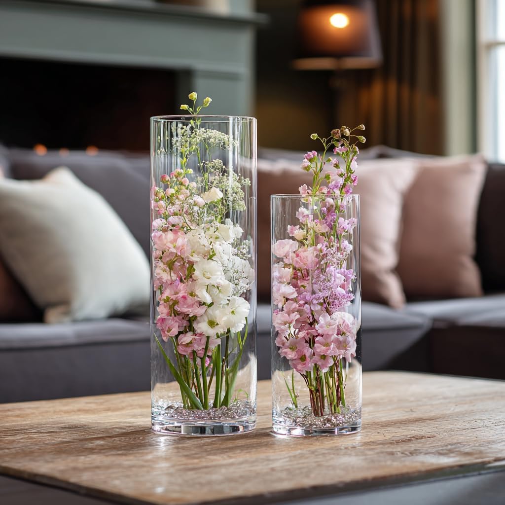 20 Pack Glass Cylinder Vase for Centerpieces, 7.48 and 7.87 inch Candle Flower Vase for Party