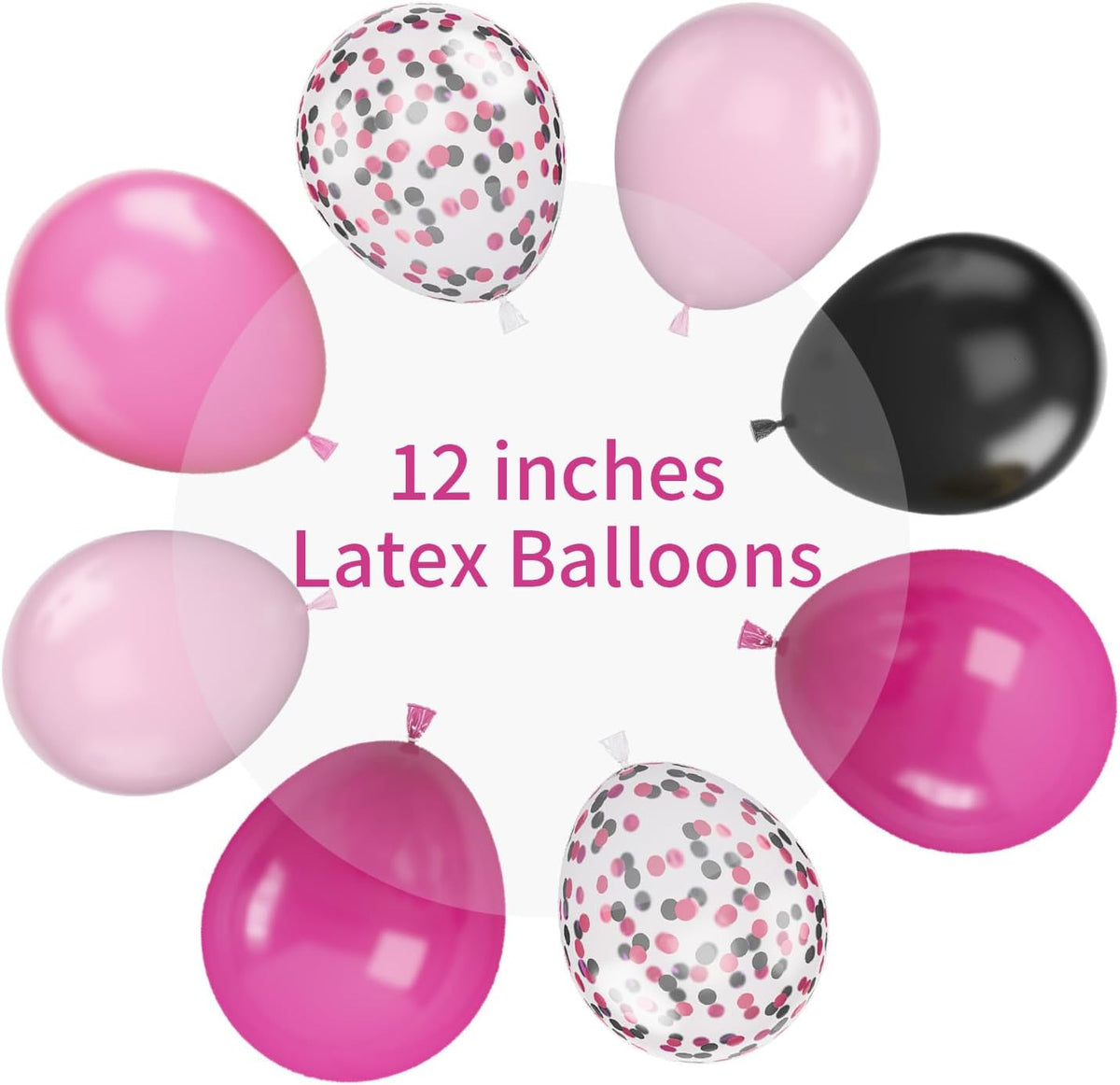 Pink and Black Balloons, 12 Inch Hot Pink Black Balloons Set with Black Pink Confetti Balloons