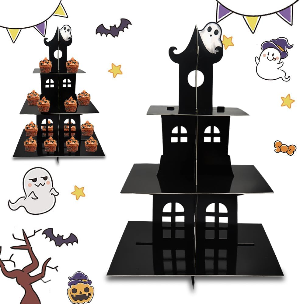 3-Tier Halloween Cupcake Stand Tower Halloween Castle Cake Stand Halloween Round Cardboard Dessert
