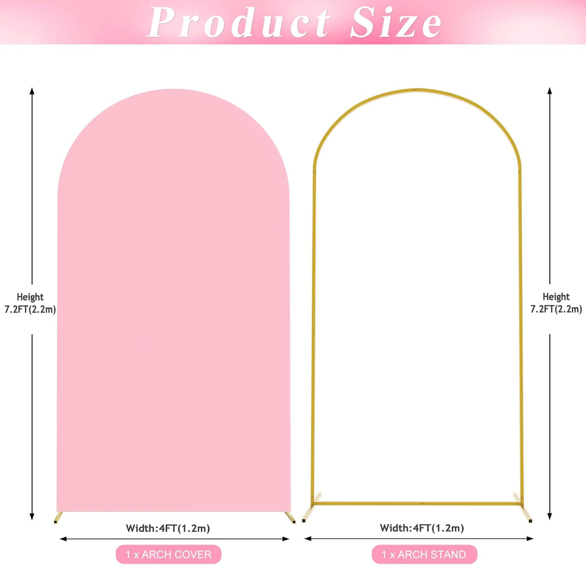 Wokceer 7.2 FT Wedding Arch Backdrop Stand and Arch Cover Metal Arch Stand with Arch Stand Cover