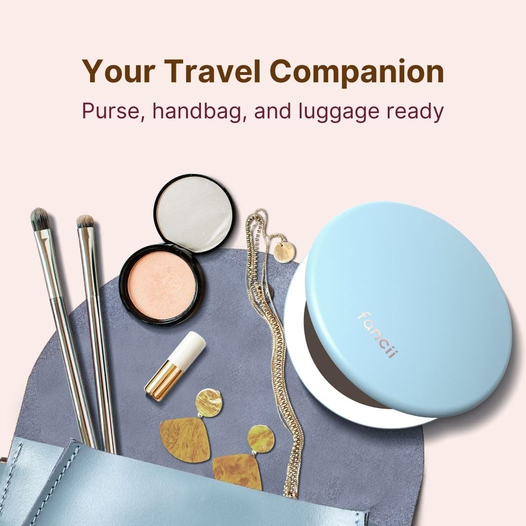 Fancii Taylor Rechargeable Compact Makeup Mirror with LED Lights, 10x /1x Magnifying, 3 Light