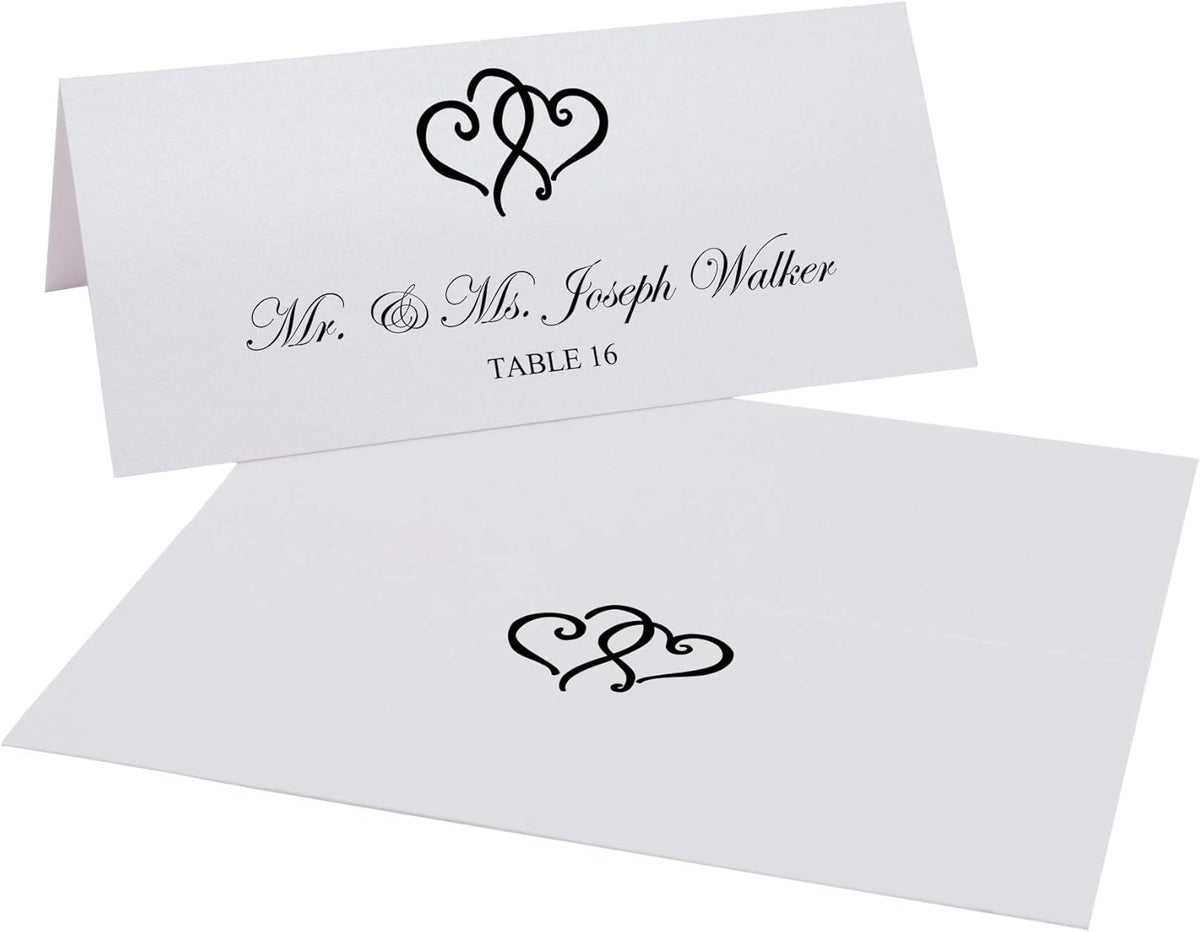 Linked Hearts Printable Place Cards, Black (Choose Color), Set of 150 (25 Sheets), Laser & Inkjet