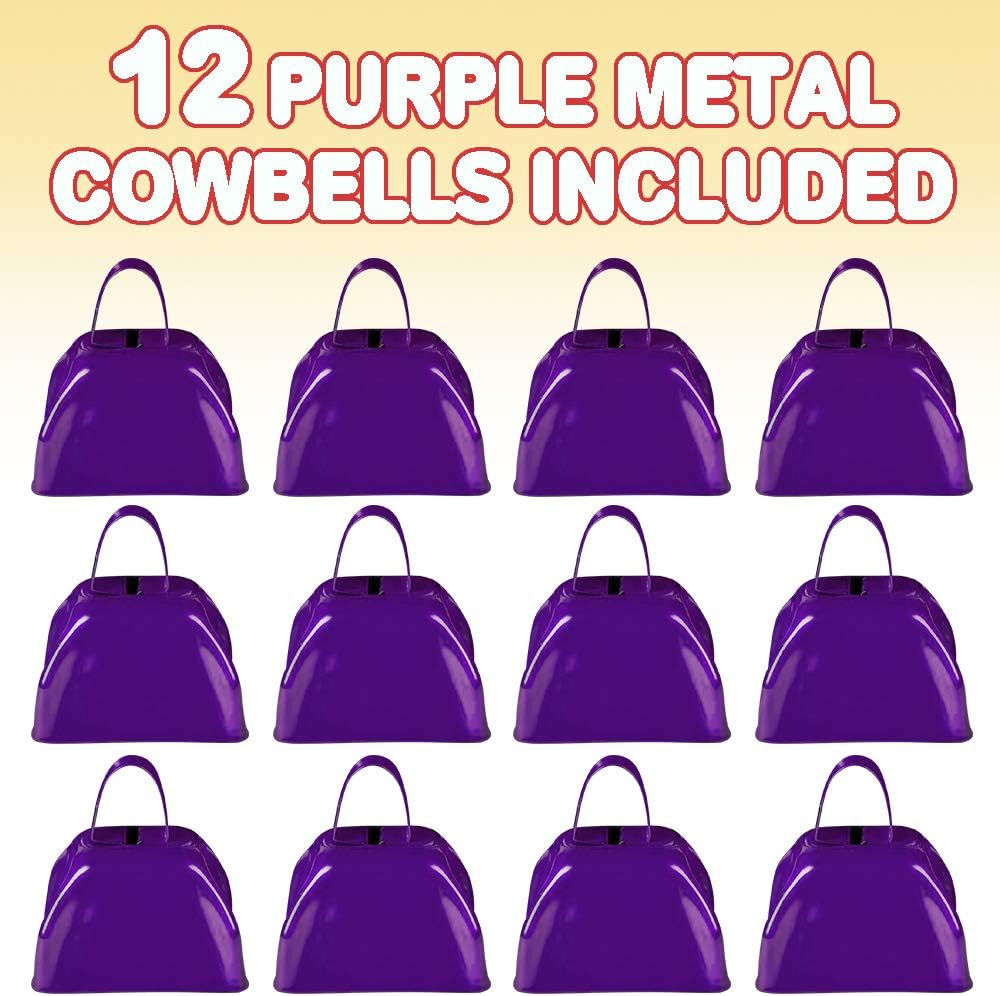 ArtCreativity 3 Inch Purple Metal Cowbell Noisemakers - Pack of 12 - Loud Metal Cowbell Noise