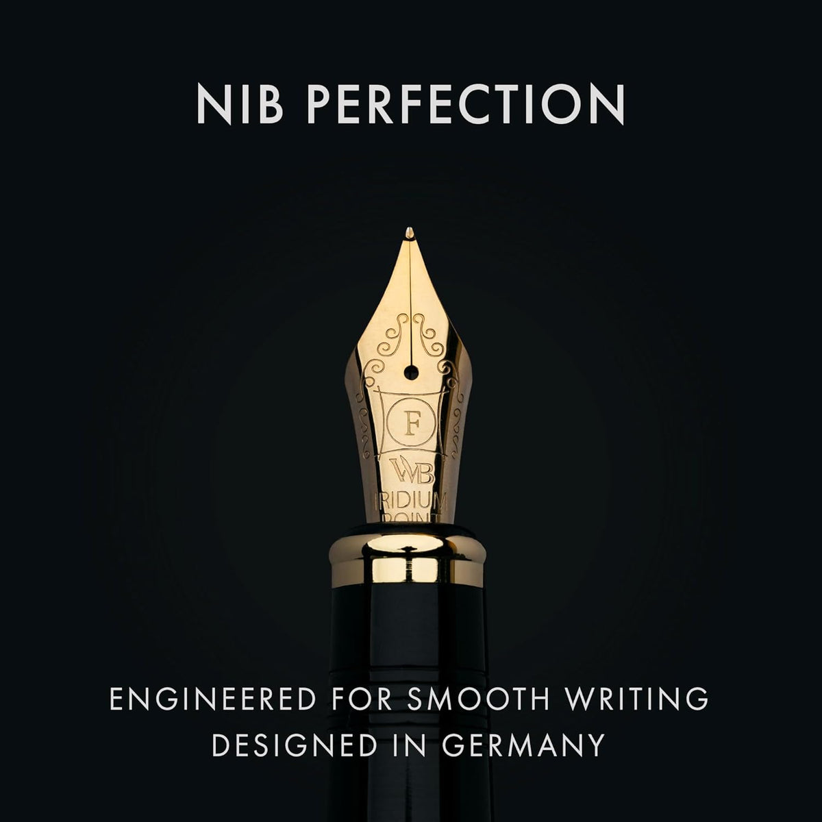 Wordsworth & Black Primori Fountain Pen Set [Black Gold]; Fine Nib, Gift Case, 24 Ink Cartridges