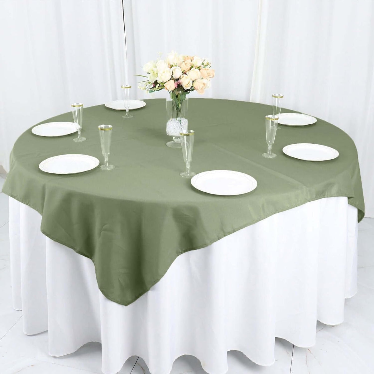 Efavormart 54x54 Eucalyptus Sage Green Wholesale Linens Seamless Polyester Square Linen Tablecloth