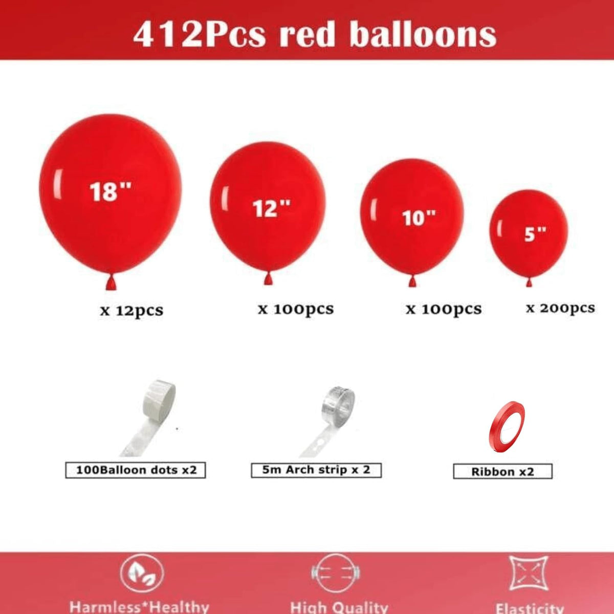 412pcs Red Balloons 18 12 10 5 Inch Red Balloon Garland Arch Kit Different Sizes Matte Latex