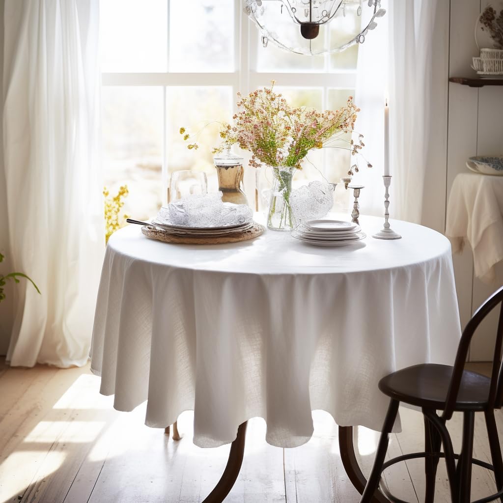 EVERLY 100% Pure Linen Round Tablecloths 70Inch Round Machine Washable Tablecloth for