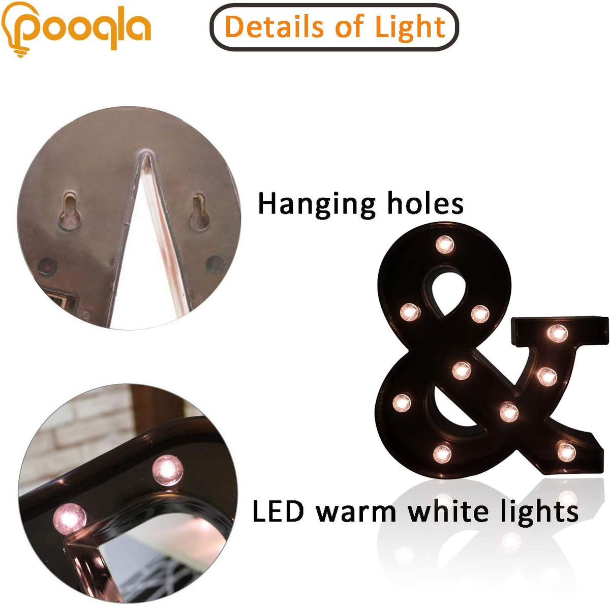 Pooqla LED Illuminated Letter Marquee Ampersand Sign - 8.86 inches High Plastic Ampersand with