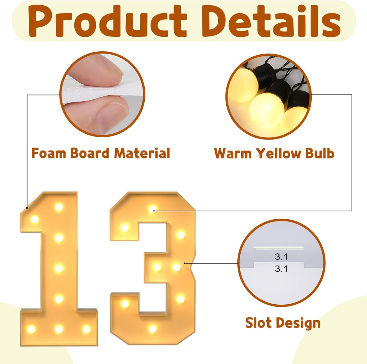 Imprsv 3FT Light Up Numbers, Marquee 13th Birthday Decorations for Girls Boys, Large Light Up 13th