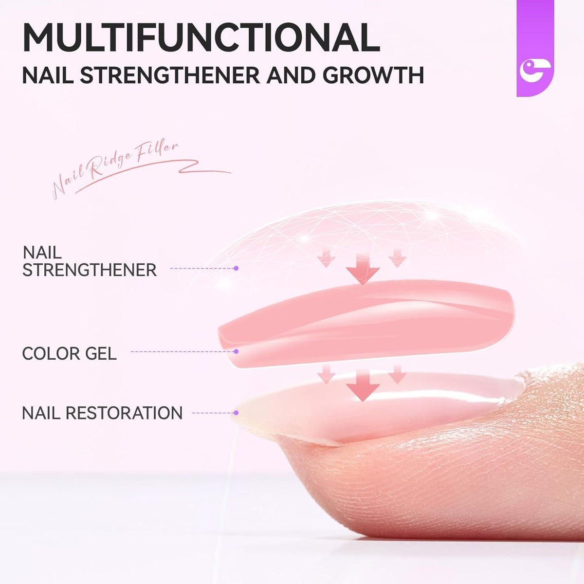 Nail Strengthener Protein for Damaged Nails: Pink 15ml 6 in 1 Natural Nail Hardener Extra Strong