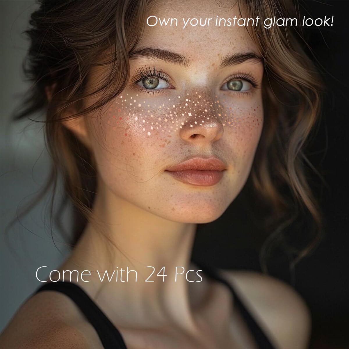 Glitter Freckles Face Tattoo - 24PCS Waterproof Gold Temporary Sparkle Patches for Women, Makeup