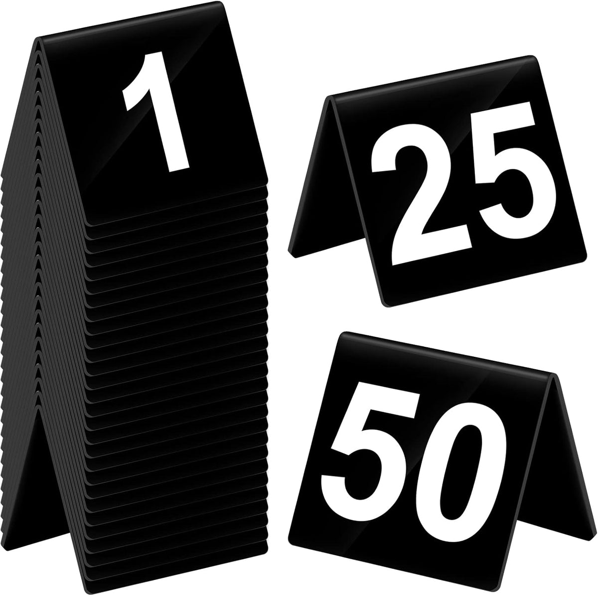 Tuanse Table Numbers 1-50 Acrylic Double Side Numbered Table Tents Restaurant Wedding Number Cards