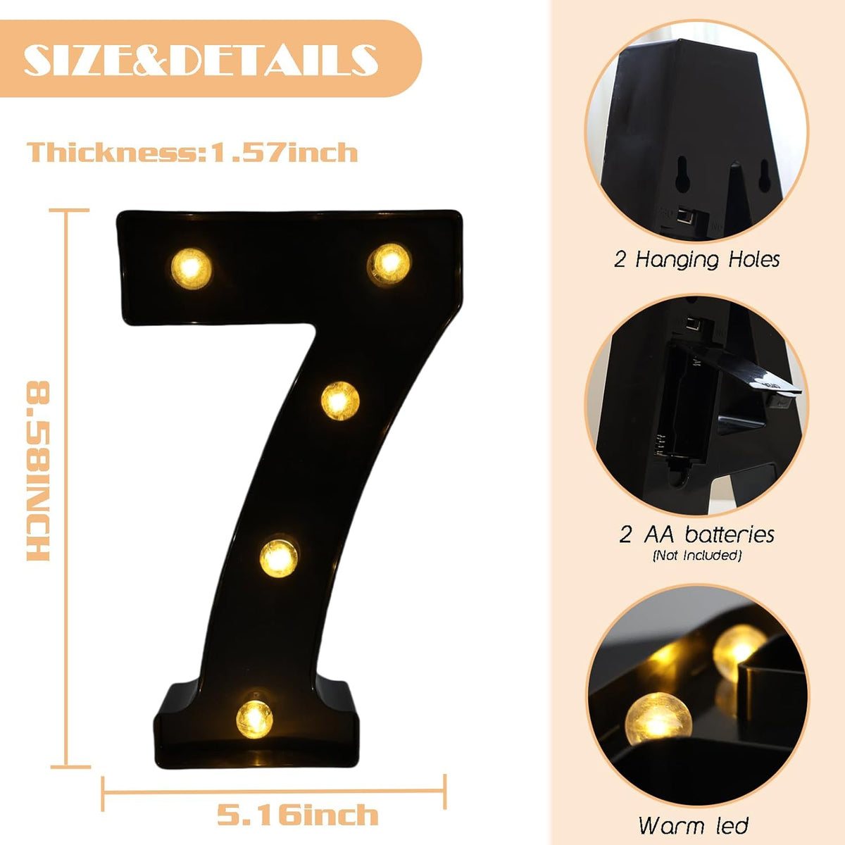 LED Marquee Numbers, 8.58 Inch Led Light Up Numbers for Party, Small Light Up Letters, Battery