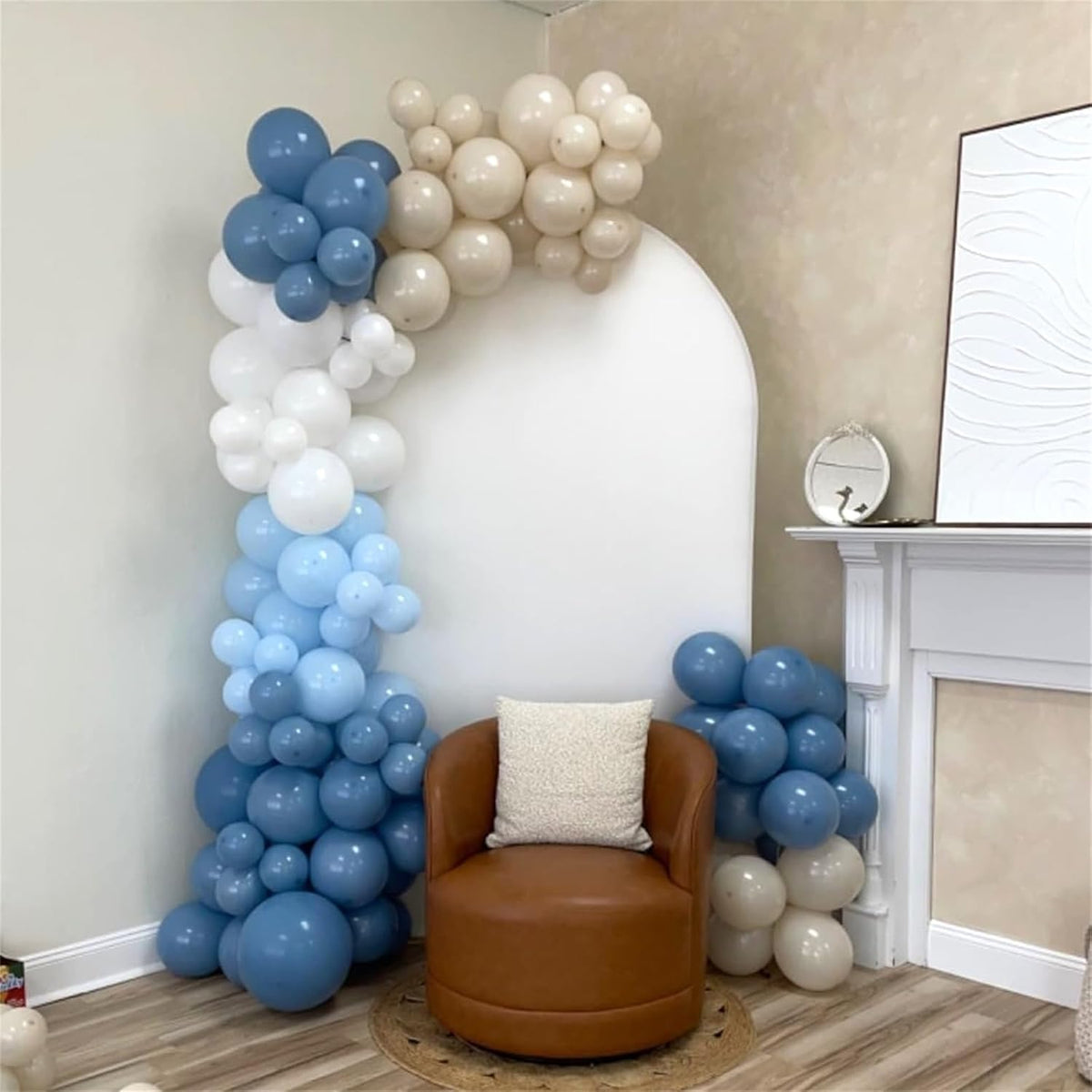 Dusty Blue Balloon Set, 60Pcs 12 Inch Retro Baby Slate Blue Ivory White Metallic Silver Balloons