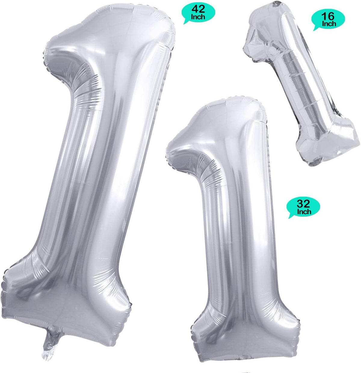 GOER Silver Number 1 Foil Balloons,Huge Number Balloons for 1st 11st Birthday Party Supplies