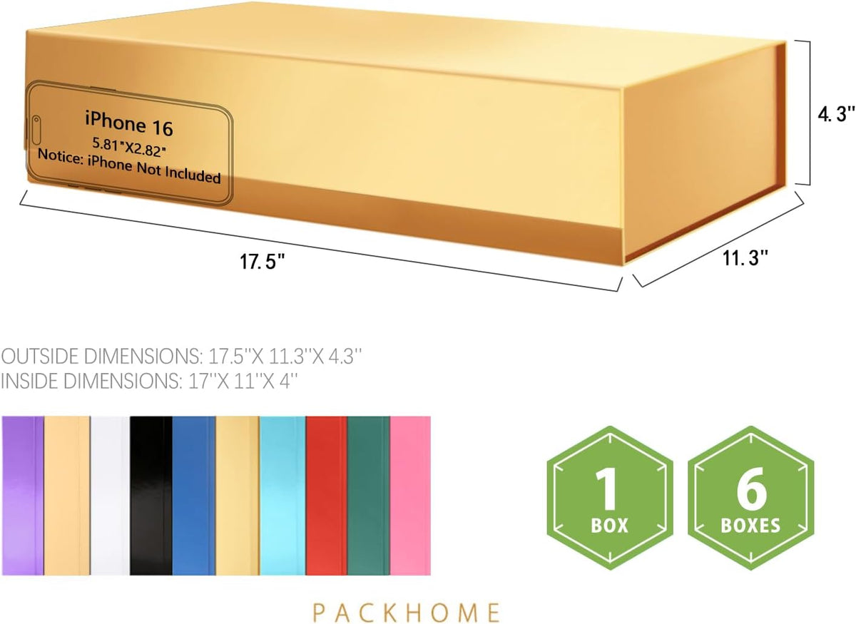 PACKHOME Extra Large Gift Box 17.5x11.3x4.3 Inches, Sturdy Shirt Box with Magnetic Lid for Clothes