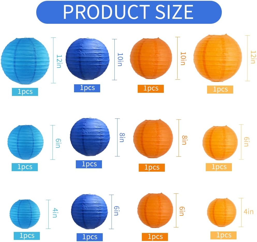 BEISHIDA 12Pcs Blue Orange Paper Lanterns Decorative Hanging Round Paper Lanterns Lamp for
