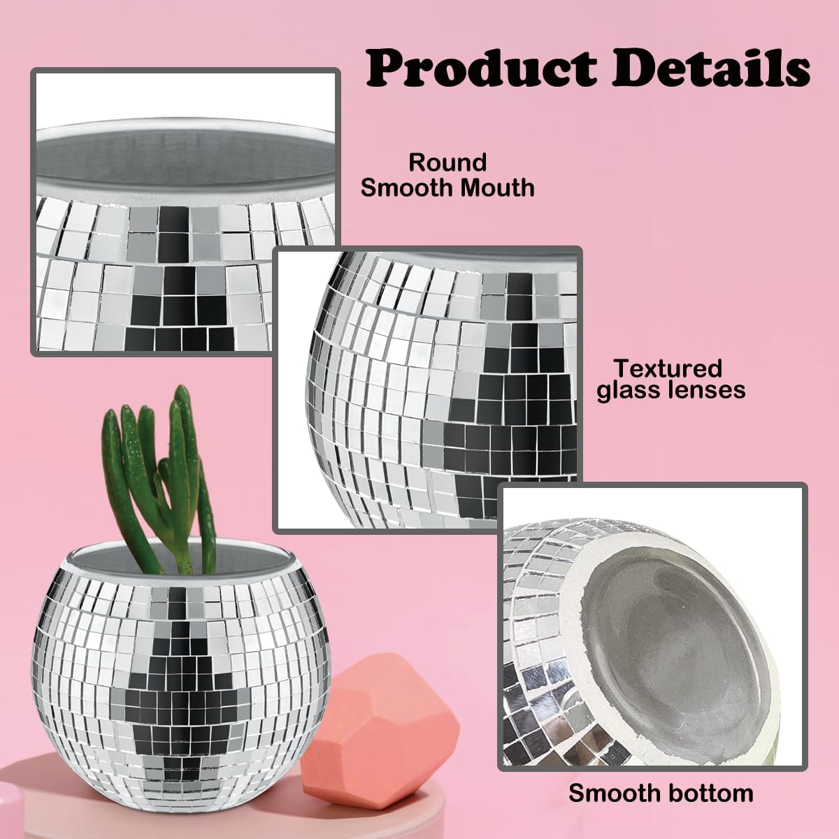 8 PCS Silver Disco Ball Vase,Glass Disco Ball Planter Candle Holder Vase Bulk Mirror Disco Ball
