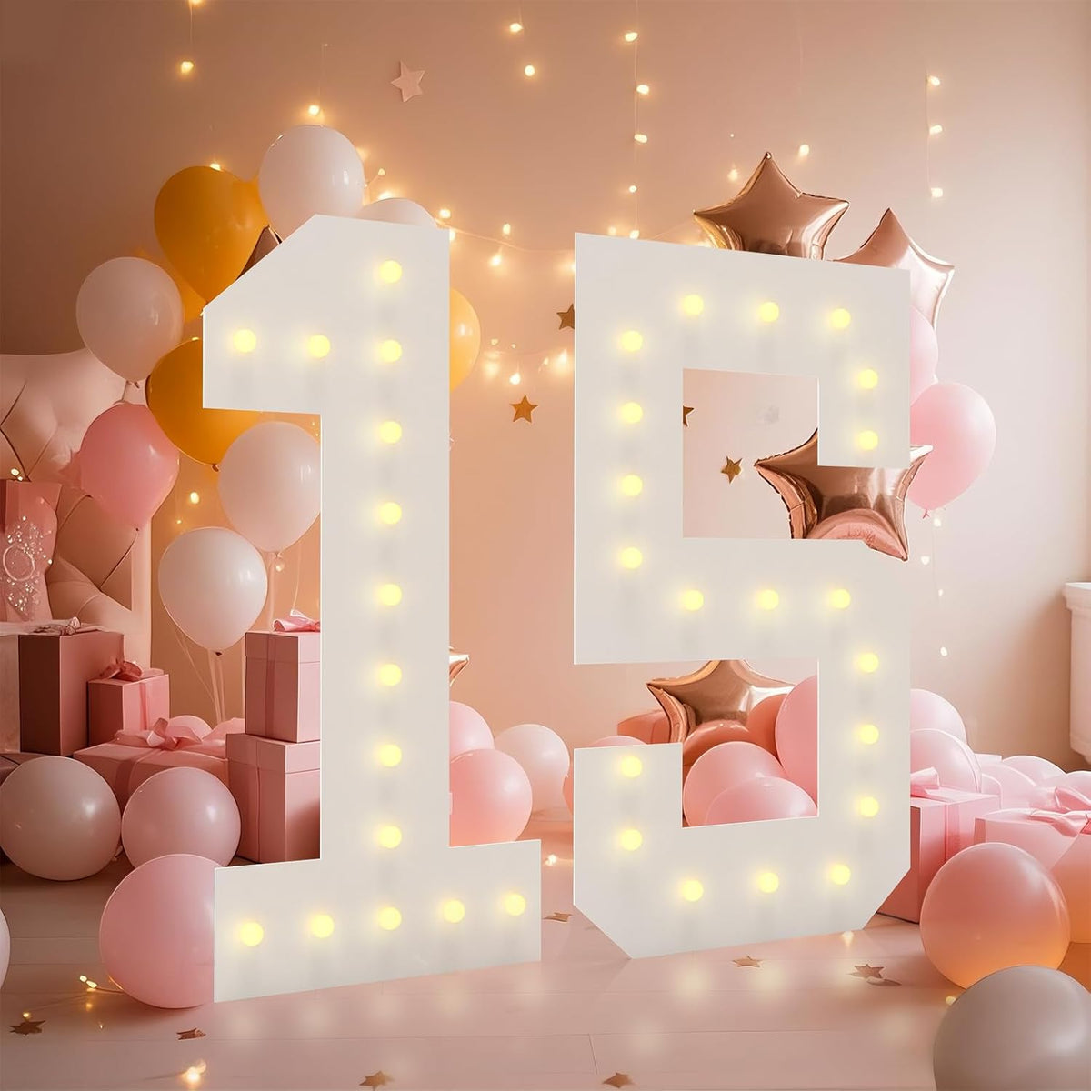 LOBOOM 4FT Light Up Numbers, Marquee Numbers 4 Feet Tall Giant Number 15 Mosaic Big Number Sign for