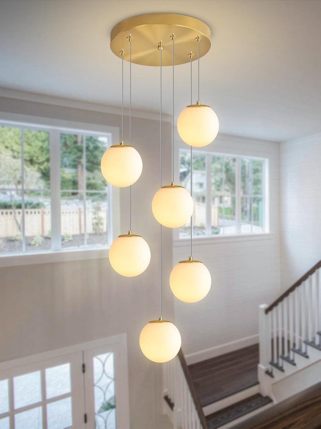 H 87in Globe Pendant Light 6-Lights Modern Hanging Chandelier for Kitchen Island Mid Century Globe