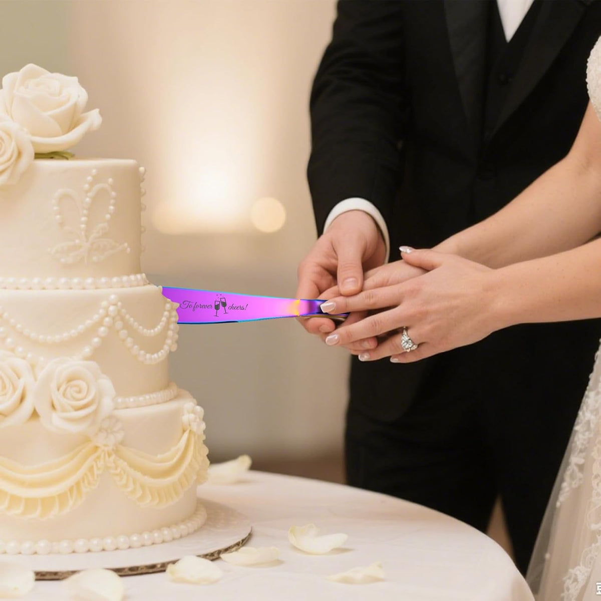 Personalized 4 Piece Wedding Cake Cutting Set, Custom Names Cake Knife and Server set with Forks
