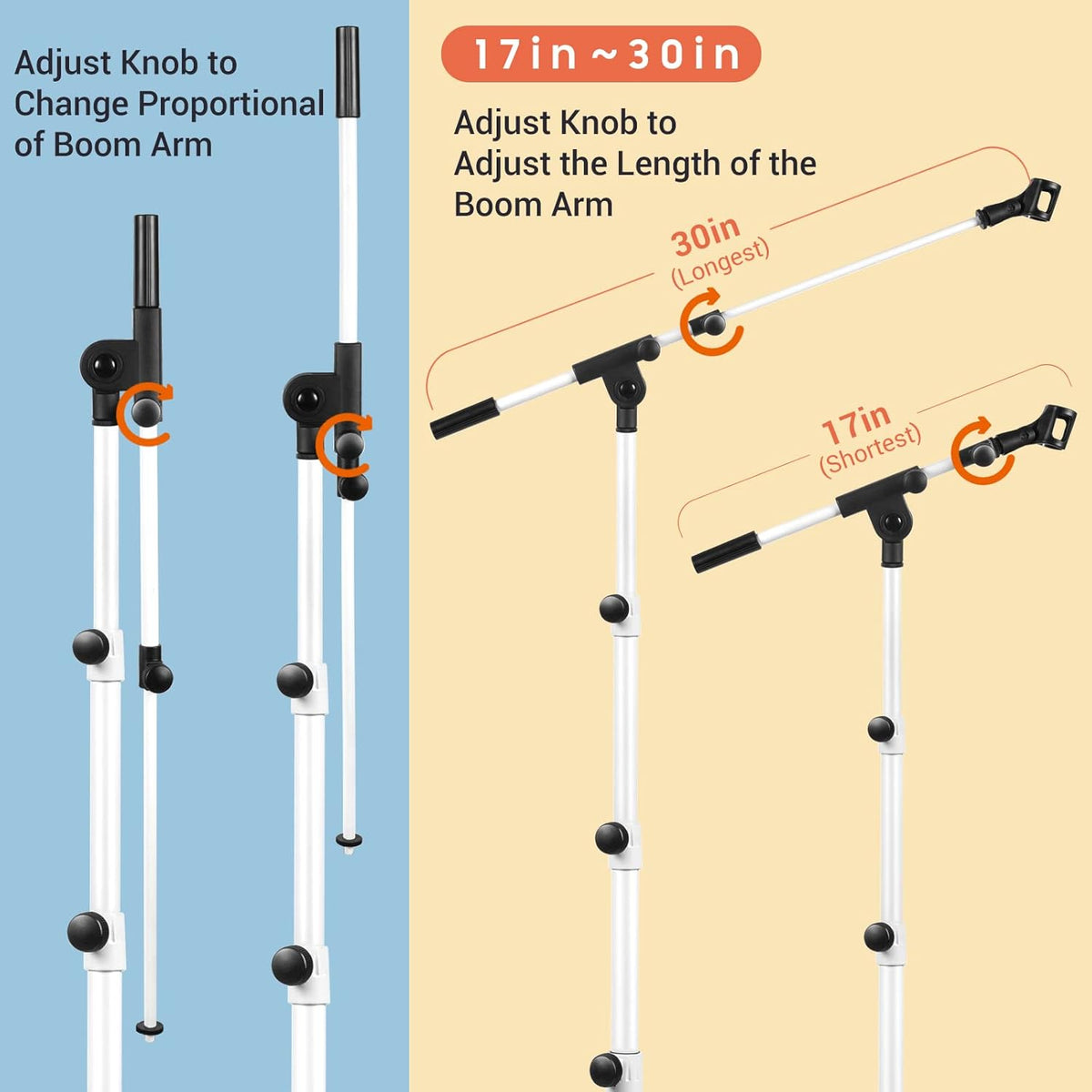 CAHAYA Microphone Stand Tripod Boom Arm Floor Mic Stand with Carrying Bag and 2 Mic Clips for