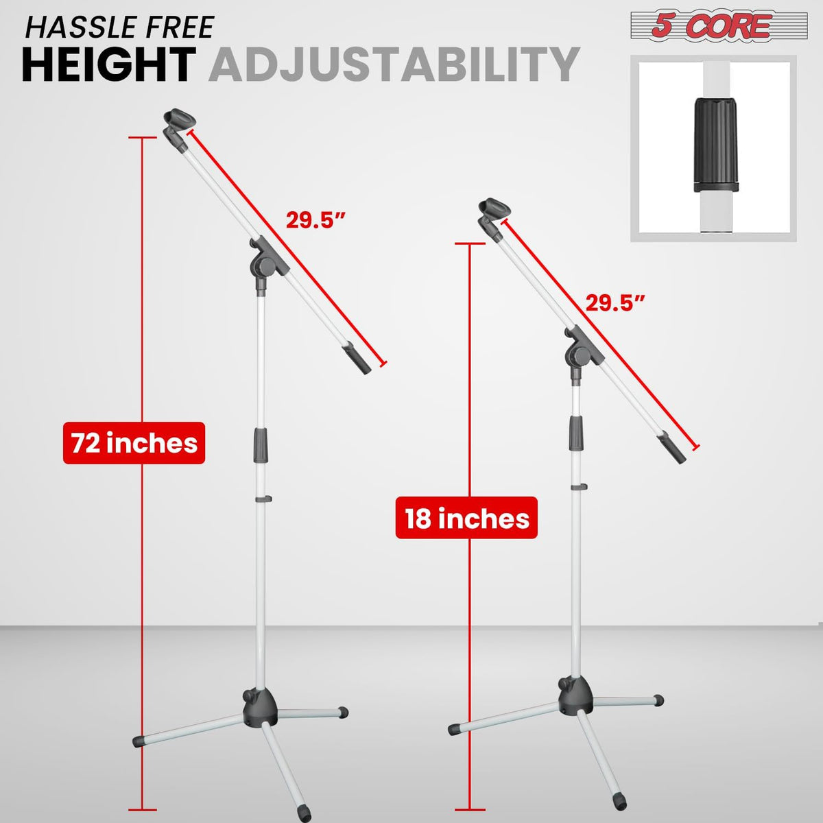 5 Core Tripod Mic Stand Floor Adjustable 18 to 72 Inches Sturdy Boom Arm Holder Microphone Stands
