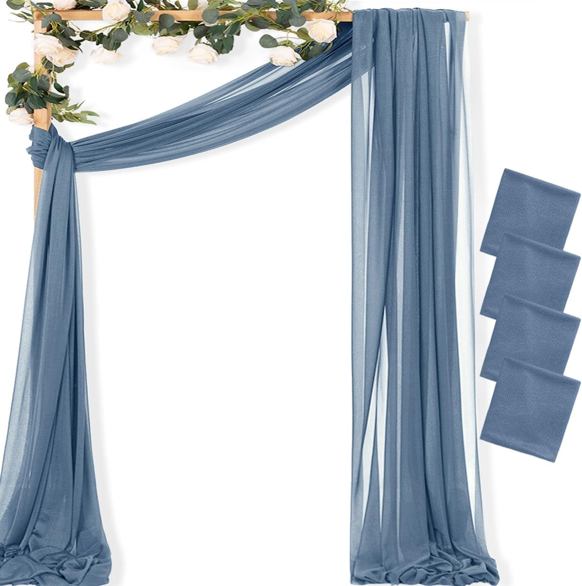 MLMC Dusty Blue Wedding Arch Draping Fabric 4 Panels 29" x 20 FT Extra Long Gauze Drapes Sheer