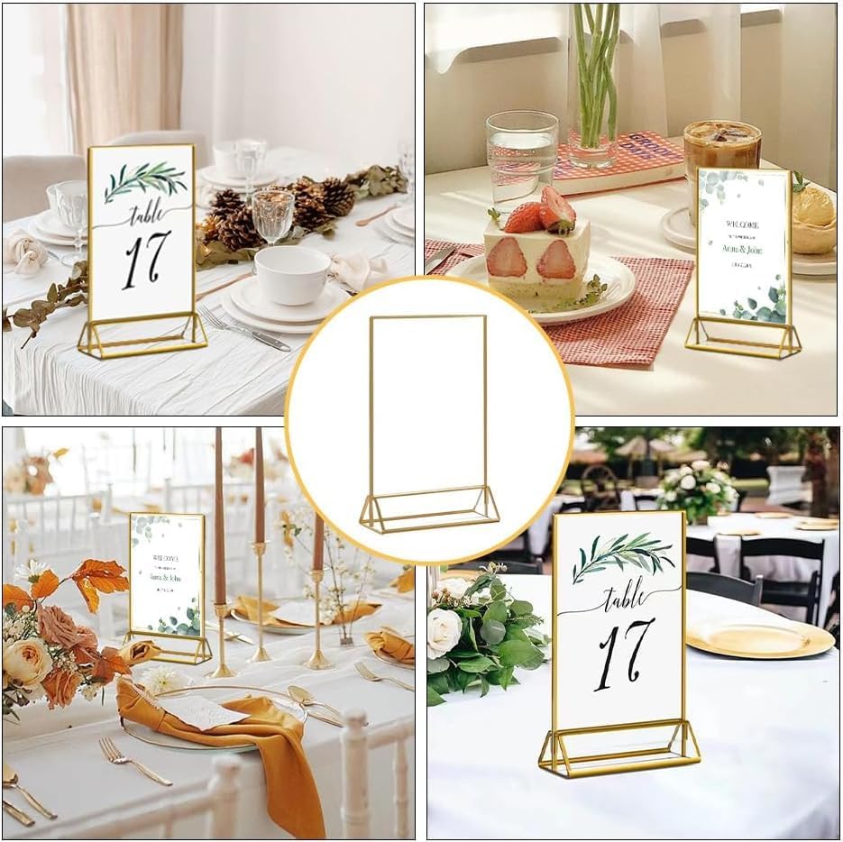 16 Pack Gold Acrylic Sign Holder, 4x6 Inch Picture Frames Wedding Double Sided Display Clear Sign