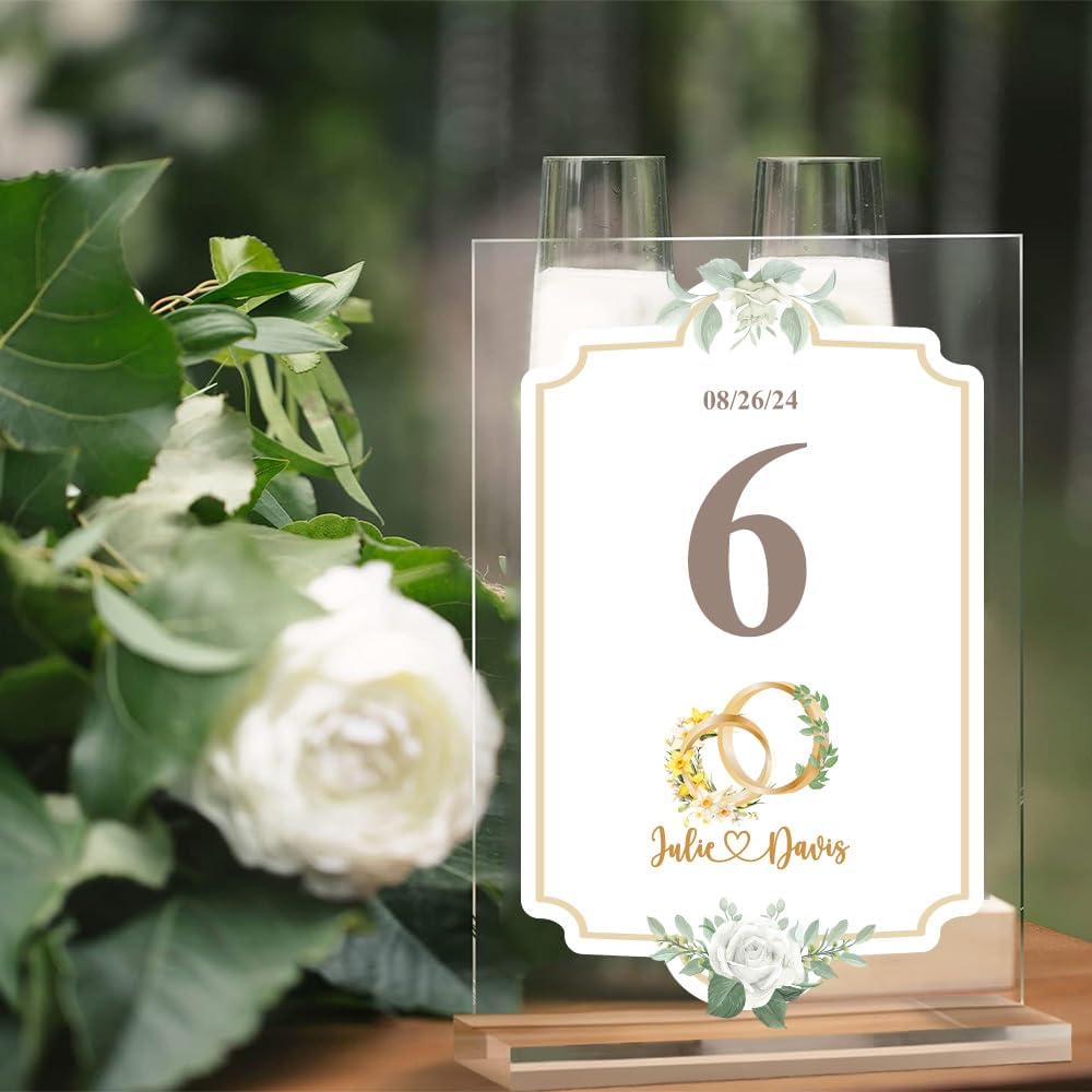 callie Personalized Wedding Table Numbers with Couple’s Name & Date, Custom Acrylic Birth Flower