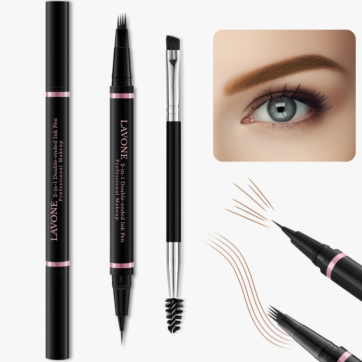 Eyebrow Pencil Makeup Kit, with Waterproof 2-IN-1 Microblading Eyebrow Pen, Eyebrow Pomade