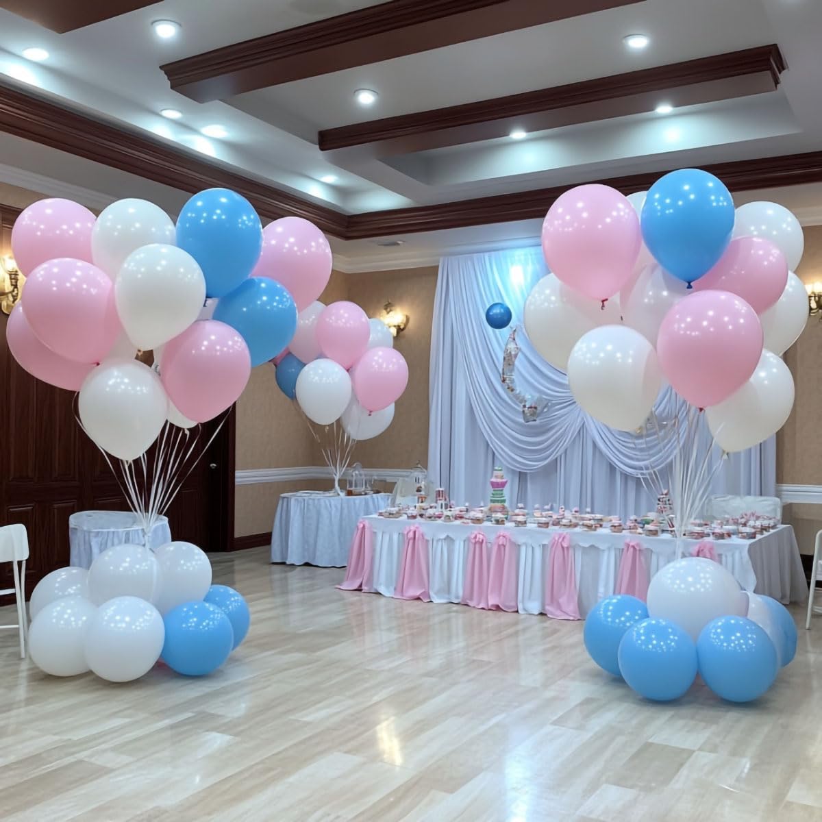 300 Pack White Pink and Blue Balloons 100 of each of the 3 colors 12 inch White Light Pink Light