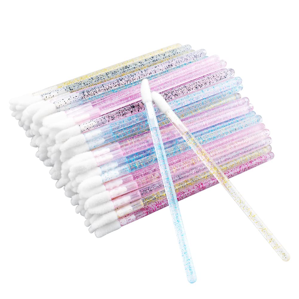 100PCS Glitter Crystal Lip Brush, Disposable Lip Brushes Lip Gloss Applicators Lipstick Gloss Wands