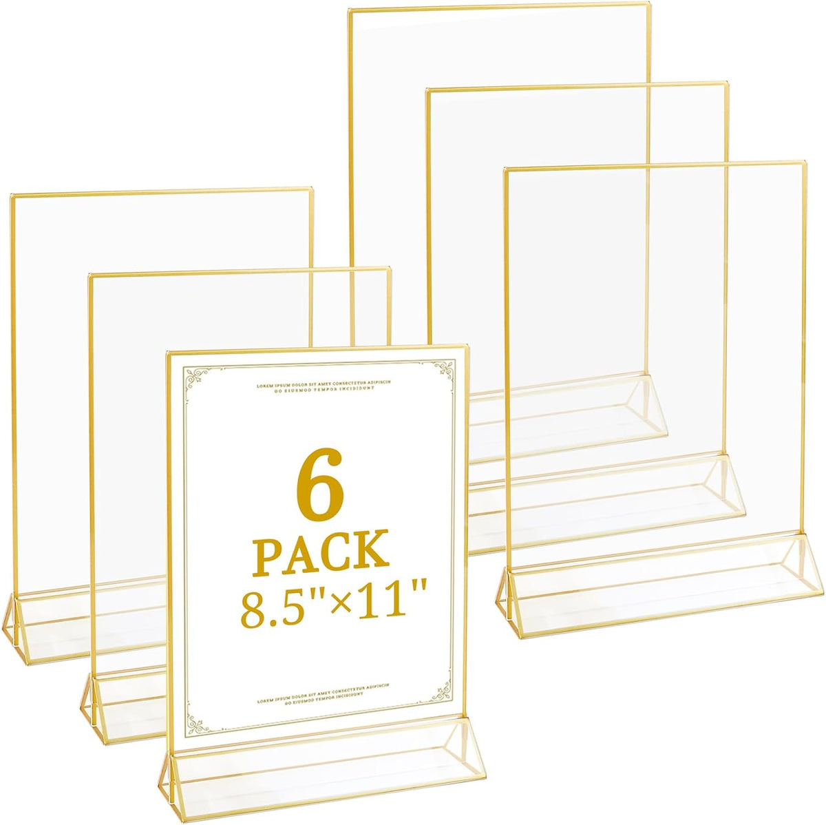 Floroom 6 Pack 8.5x11 Inch Clear Acrylic Sign Holders, Double-Sided Gold Display Stand Picture