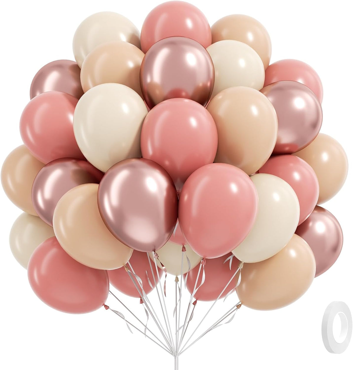 60pcs Dusty Pink Balloons, Blush Pink Dusty Rose Nude Ivory White Metallic Rose Gold Balloons for