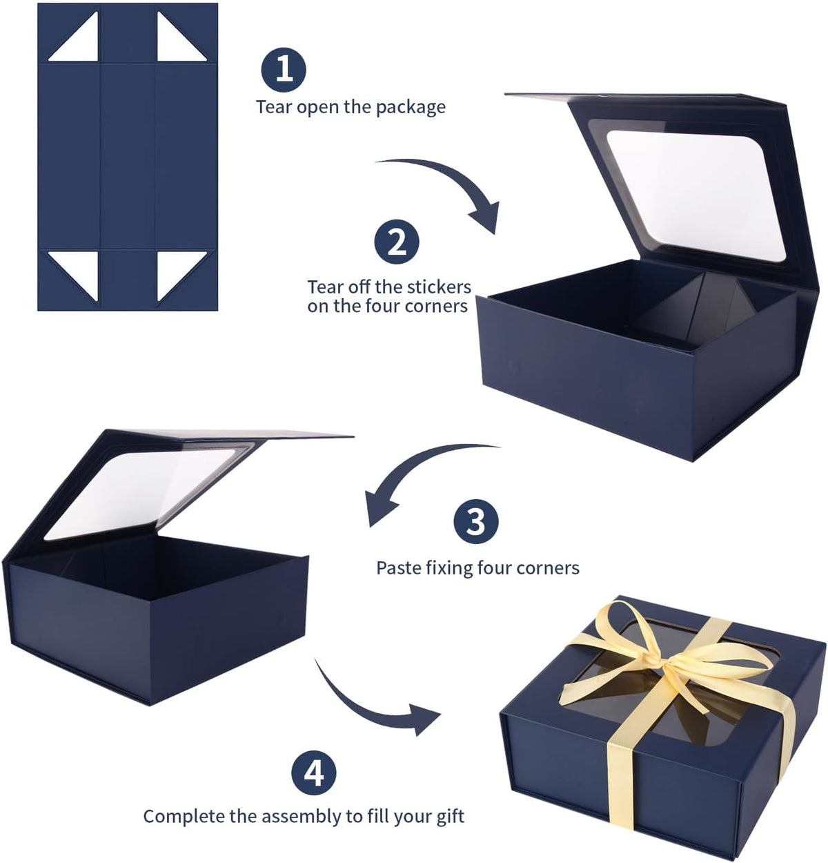 Blue Gift Boxes with Window,7.5"x7.5"x3.1" Bridesmaid Boxe for Gift Giving,Birthday Gift Box with