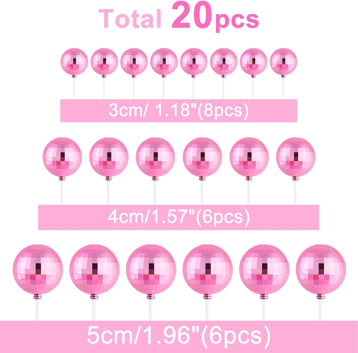ASTARON 20 Pcs Disco Ball Cake Topper Decorations Sticks Pink Cake Balls Picks Toppers for Birthday