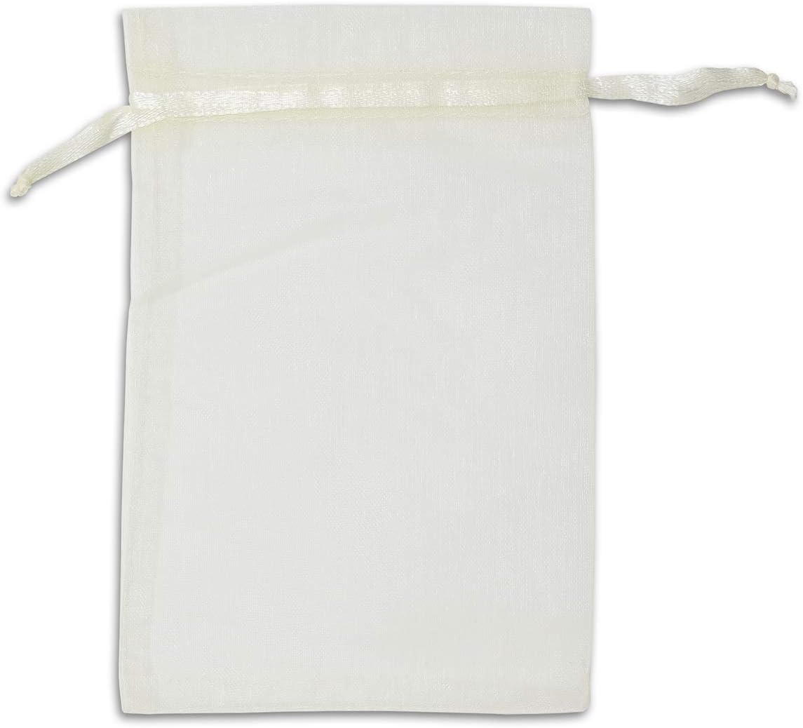 TheDisplayGuys 100-Pack 6x8 Cream/Beige Sheer Organza Gift Bags with Drawstring, Jewelry Candy