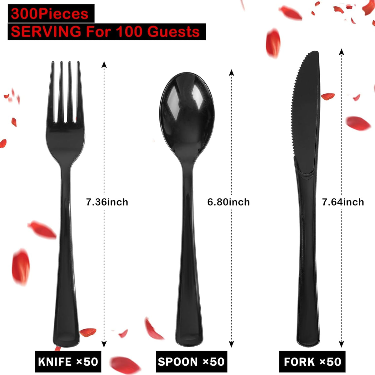 Supernal 300 Pieces Black Plastic Silverware Disposable Cutlery Black Disposable Silverware Heavy