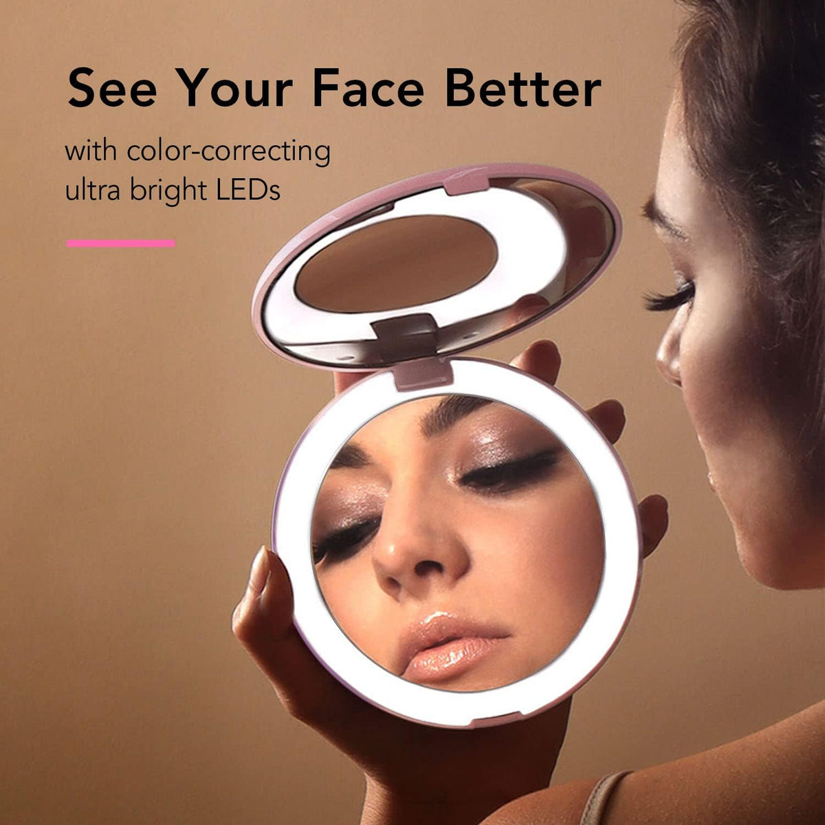 Fancii Taylor LED Lighted Travel Makeup Mirror, Rechargeable with 10x/1x Magnifying & 3 Light