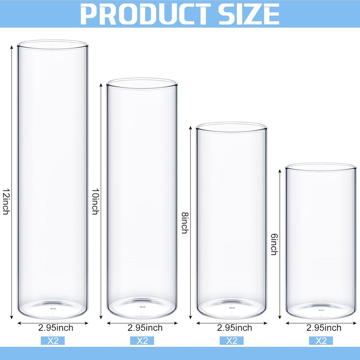 Sawysine 8 Pcs Glass Cylinder Vases 2.5''/2.95''/3.9'' Diameter Clear Flowers Vase Hurricane