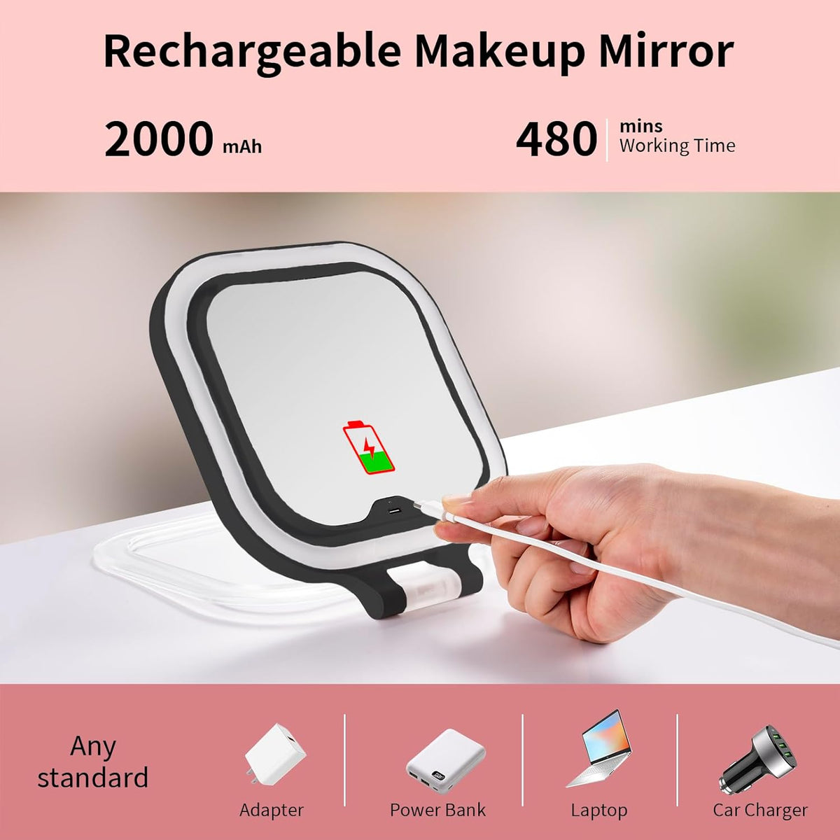 DESCHEN Rechargeable Travel Makeup Vanity Mirror with Lights and Magnification, Portable 1X/10X