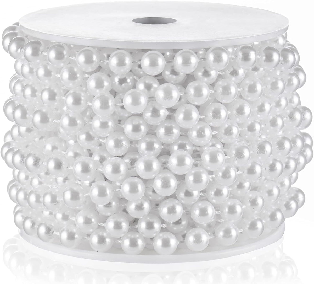 Craft String Pearls 8MM Pearl Bead, 33 Feet White Faux Pearl Garland Spool Roll Strand Wedding