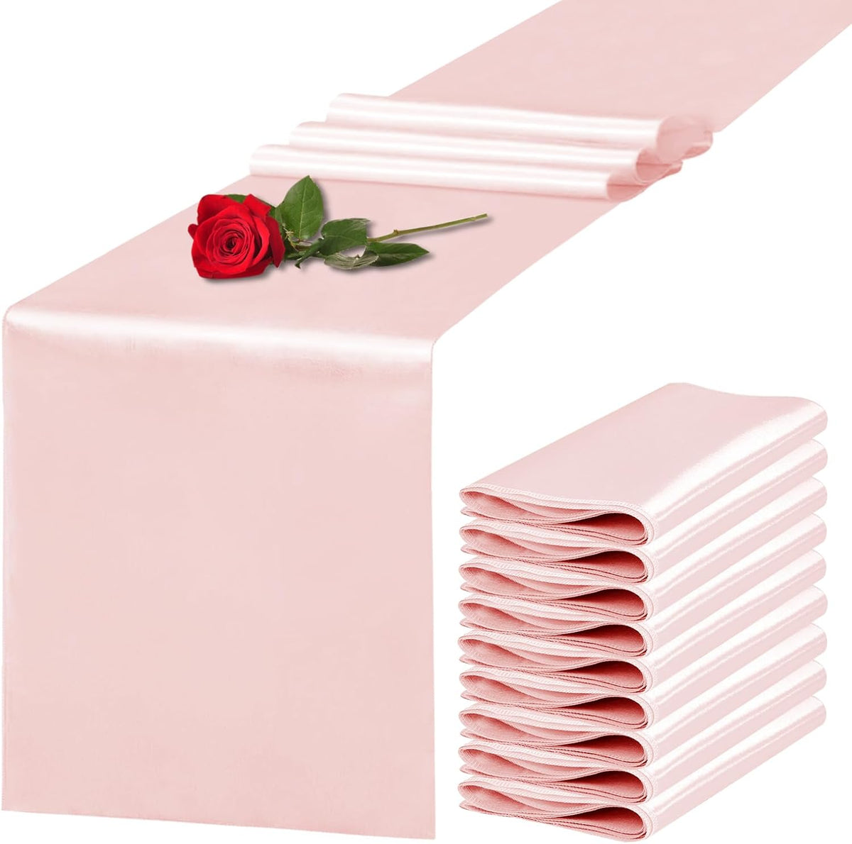 10 Pack Satin Table Runner 12 x 108 Inch Long Rose Gold Silk Table Runner for Wedding Party Banquet
