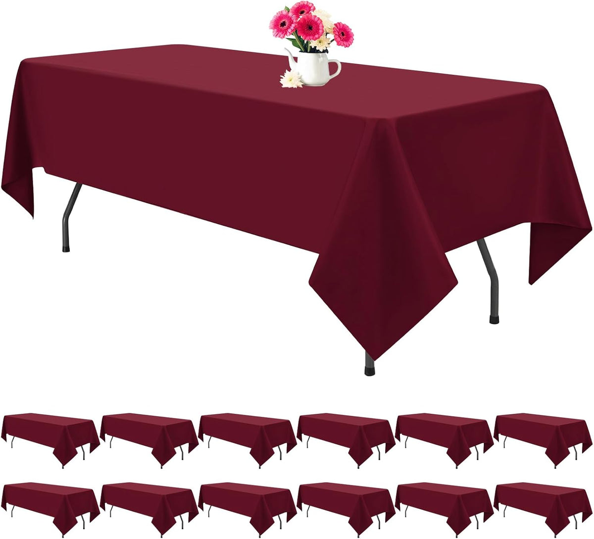 12 Pack Burgundy Tablecloths for Rectangle Tables 60 x 102 Inch Polyester Tablecloth 6 Foot