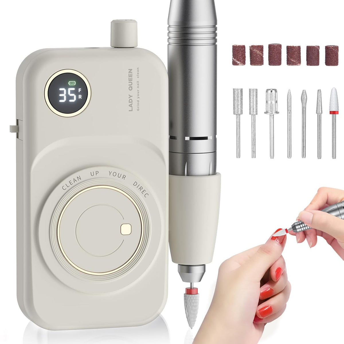 Portable Nail Drill Electric File: 35000RPM Professional Rechargeable Nail E File Machine,for
